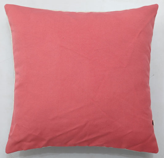 Tree of Life Hand Knot Embroidery and Print Art Silk Cheneil Weave Offwhite and Pink Cushion Cover Size 16"x16"