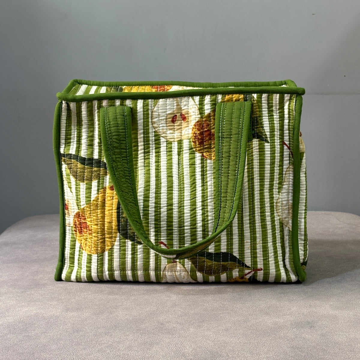Pear Stripes Quilted Cotton Lunch Bag