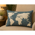 Classic World Map Printed Blue_Green Cotton Lumbar Cushion Cover with filler 12 x 18 inch