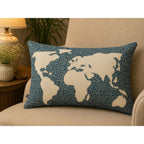 Classic World Map Printed Blue_Green Cotton Lumbar Cushion Cover with filler 12 x 18 inch