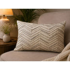 Handcrafted Decorative Cord Embroidered Cream Art Silk Lumbar Cushion Cover with filler 12 x 18 inch