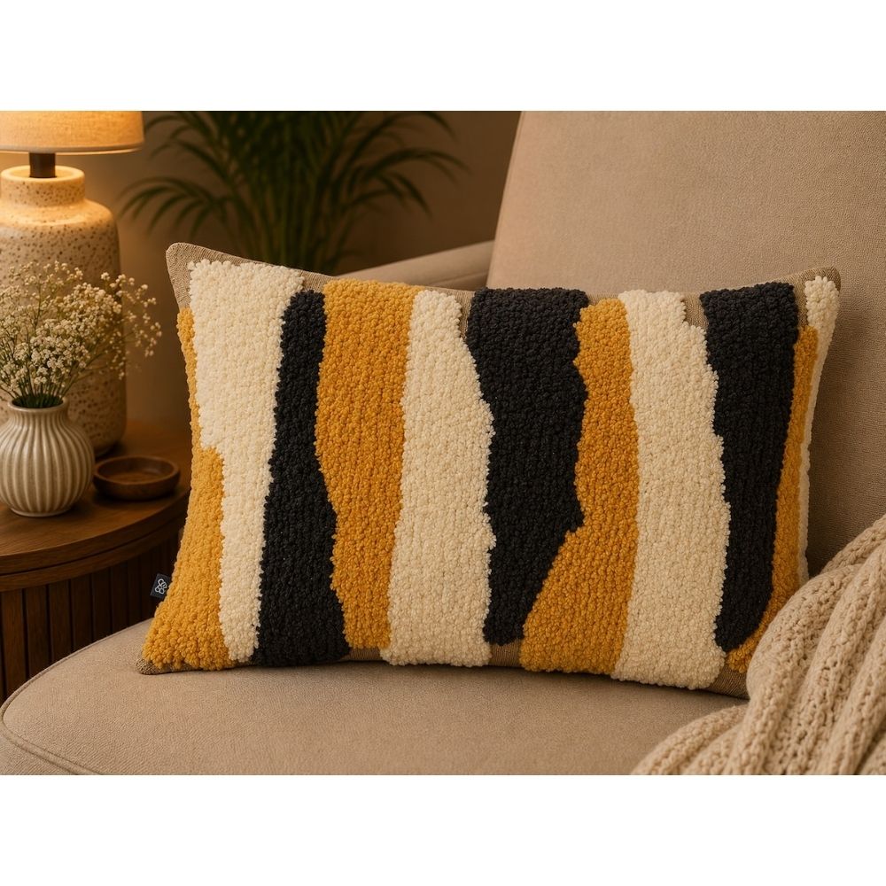Boho Tufted Abstract Embroidered Multicolour Cotton Lumbar Cushion Cover with filler 12 x 18 inch