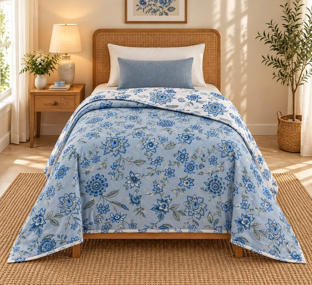 100% Cotton Mulmul Dohar Single Bed Printed Reversible 60 x 90 Inches
