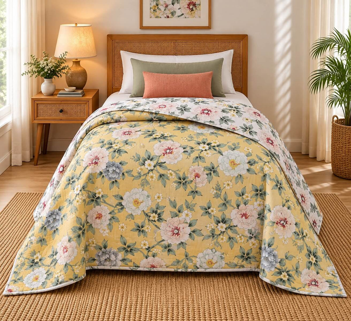 100% Cotton Mulmul Dohar Single Bed Printed Reversible 60 x 90 Inches