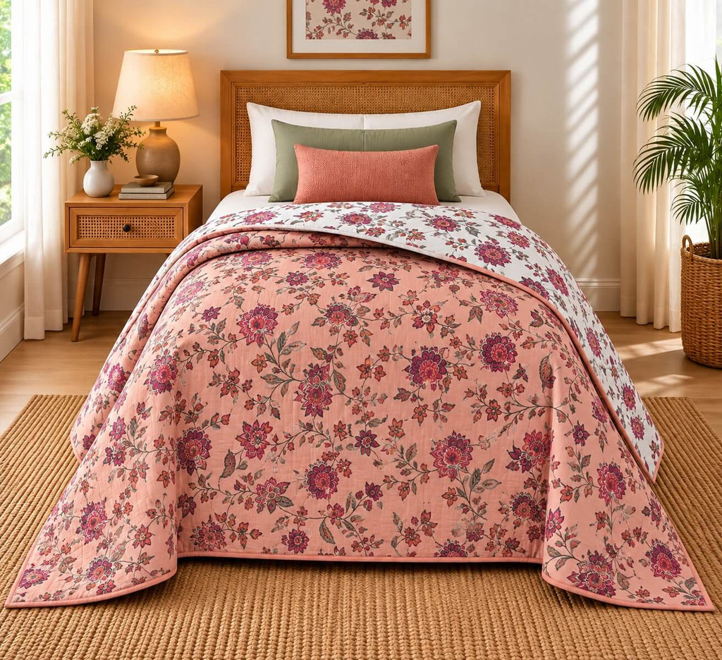 100% Cotton Mulmul Dohar Single Bed Printed Reversible 60 x 90 Inches