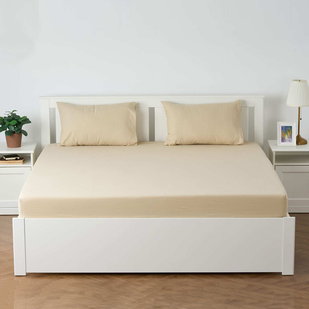 Classic And Grace Plain Chambray 100% Cotton Fitted King and Queen Size Bedsheet