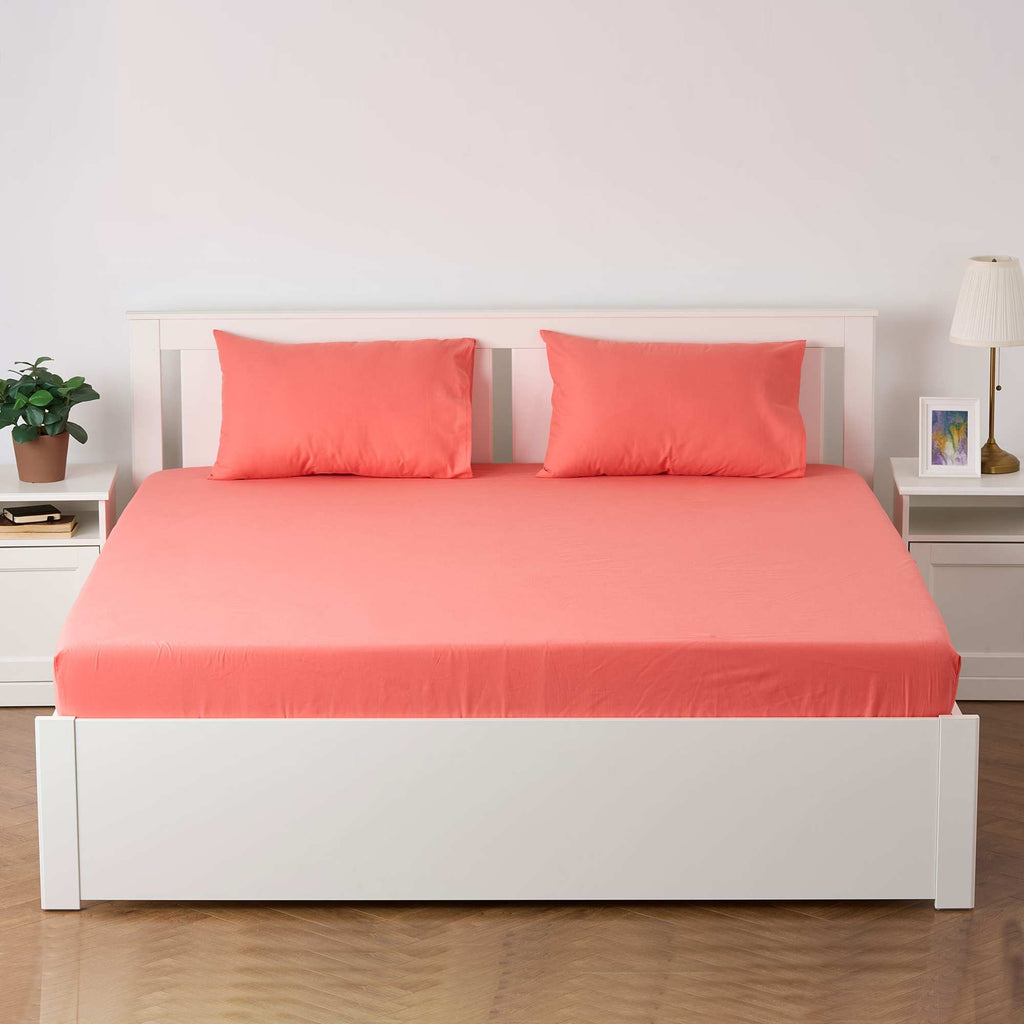 Classic And Grace Plain Chambray 100% Cotton Fitted King and Queen Size Bedsheet