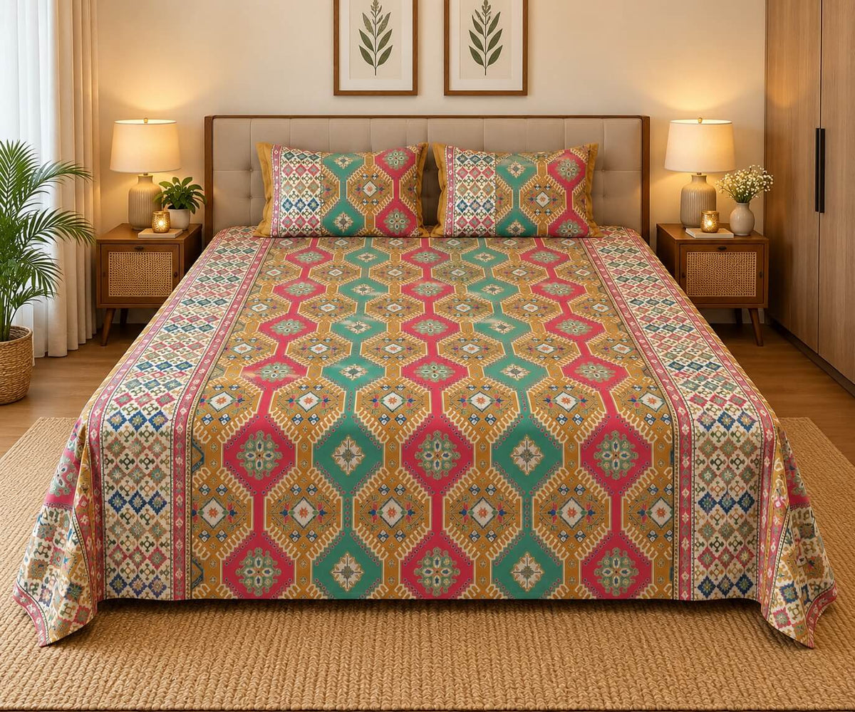 100% cotton super king size bedsheet 108 x 108 inches festive meenakari sitara printed
