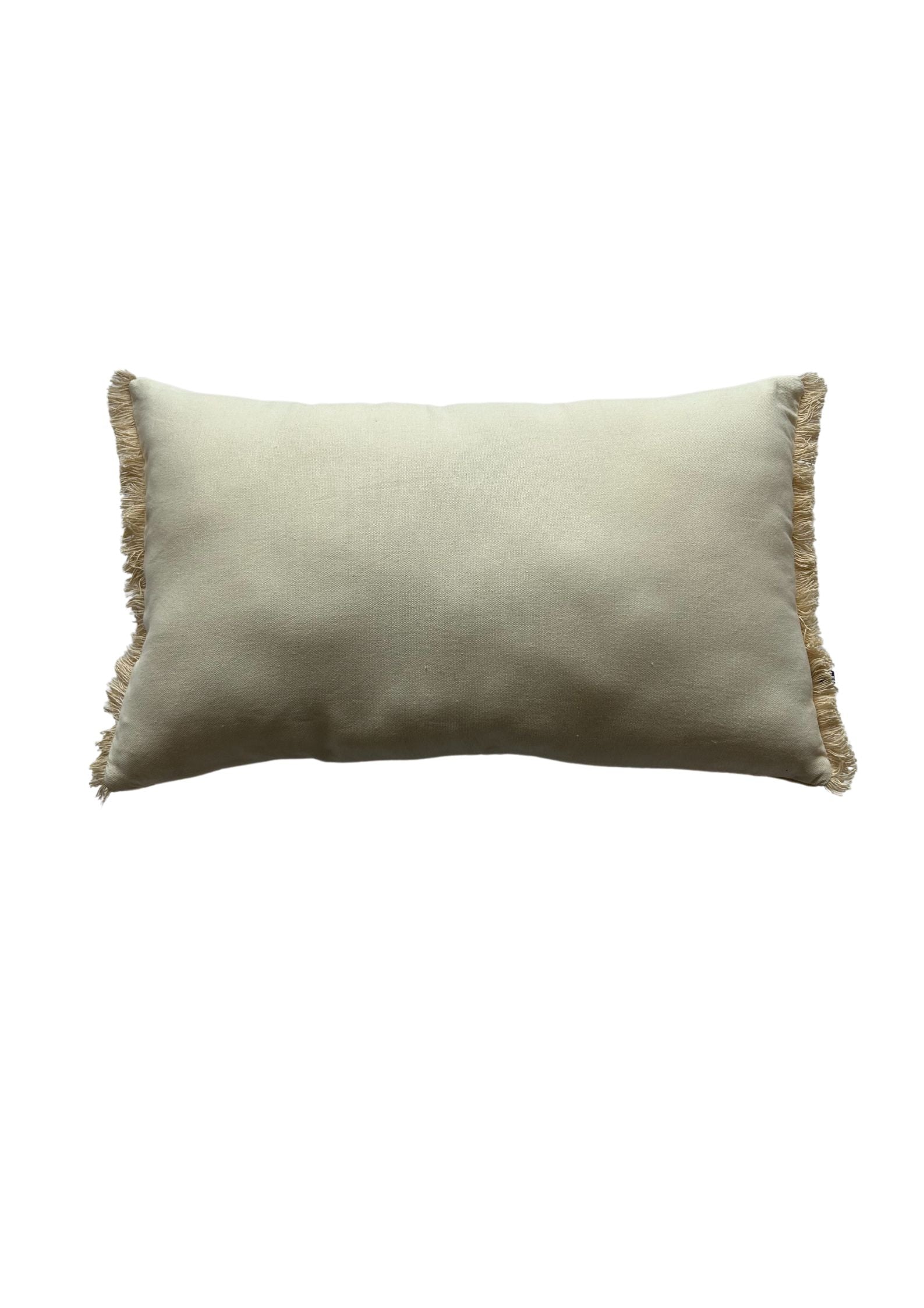 Hand Embroidery Interlace Design Cream Cotton Slub Lumbar Cushion Cover Size 12"x 20"