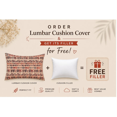 Abstract Printed Beige Khadi Art Silk Lumbar Cushion Cover with filler 12 x 20 inch