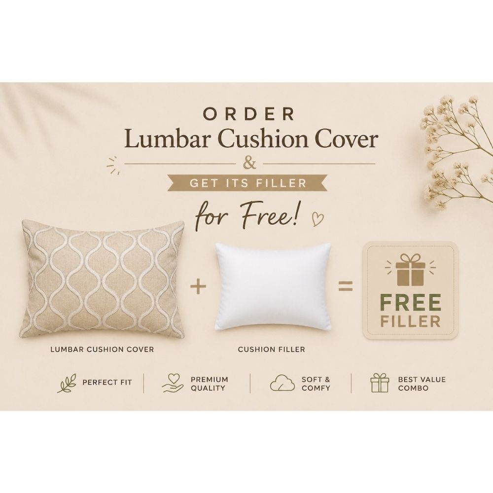 Handcrafted Decorative Embroidered Cream Polycotton Lumbar Cushion Cover with filler 14 x 20 inch