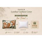 Handcrafted Decorative Embroidered Cream Polycotton Lumbar Cushion Cover with filler 14 x 20 inch