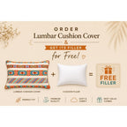 Handcrafted Decorative Embroidered Multicolour Cotton Lumbar Cushion Cover with filler 12 x 18 inch