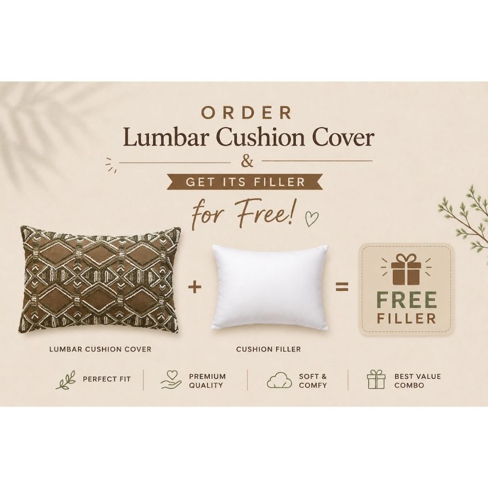 Handcrafted Decorative Embroidered Brown Polycotton Lumbar Cushion Cover with filler 12 x 20 inch
