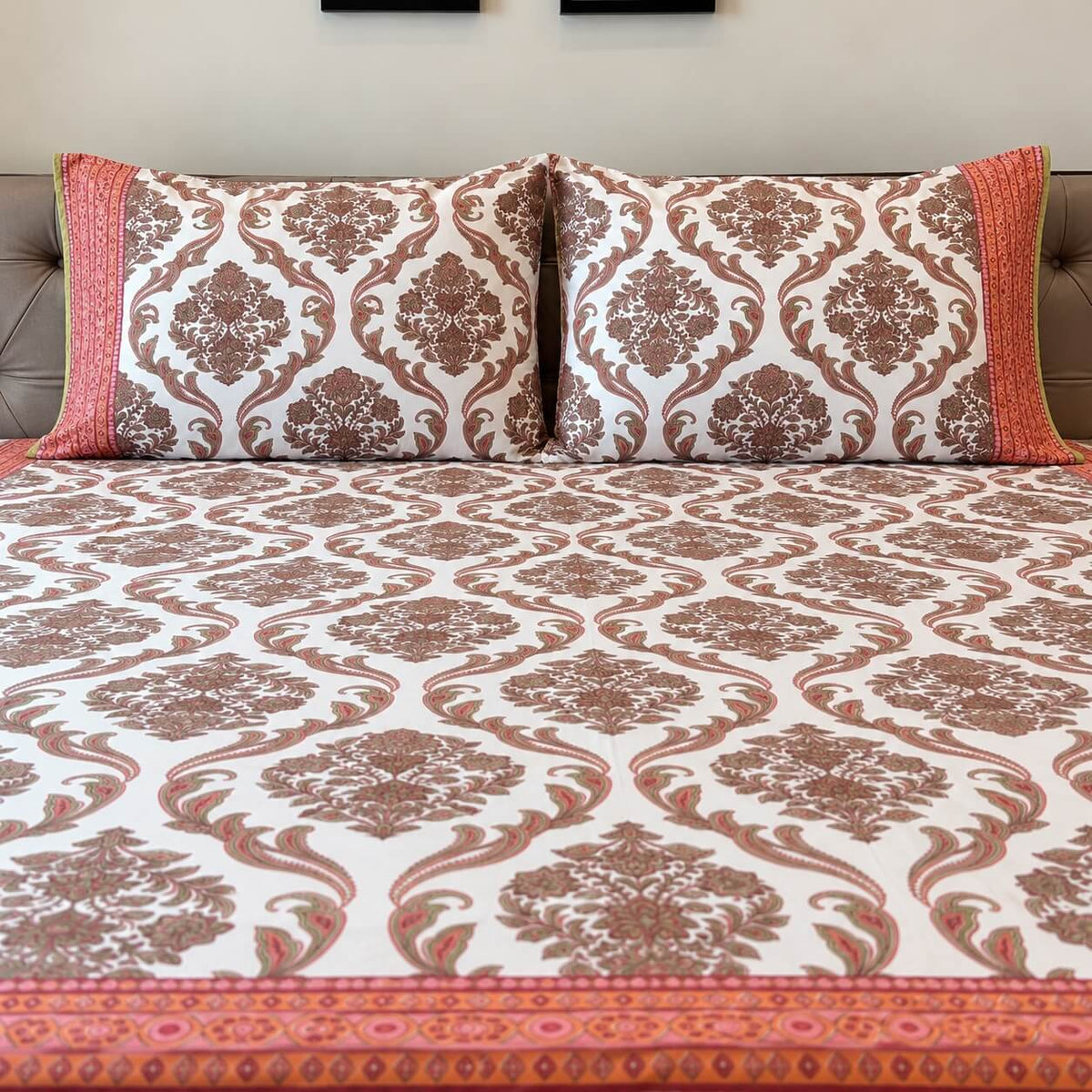 Anokhi Phool Jaipur-Block Printed 100% Cotton Bedsheet King Size Sea Green 90 x 108 inch