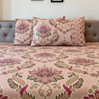 100% Cotton Super King Size Bedsheet Rose Pink 108 x108 inches Carnival Gold Floral Printed