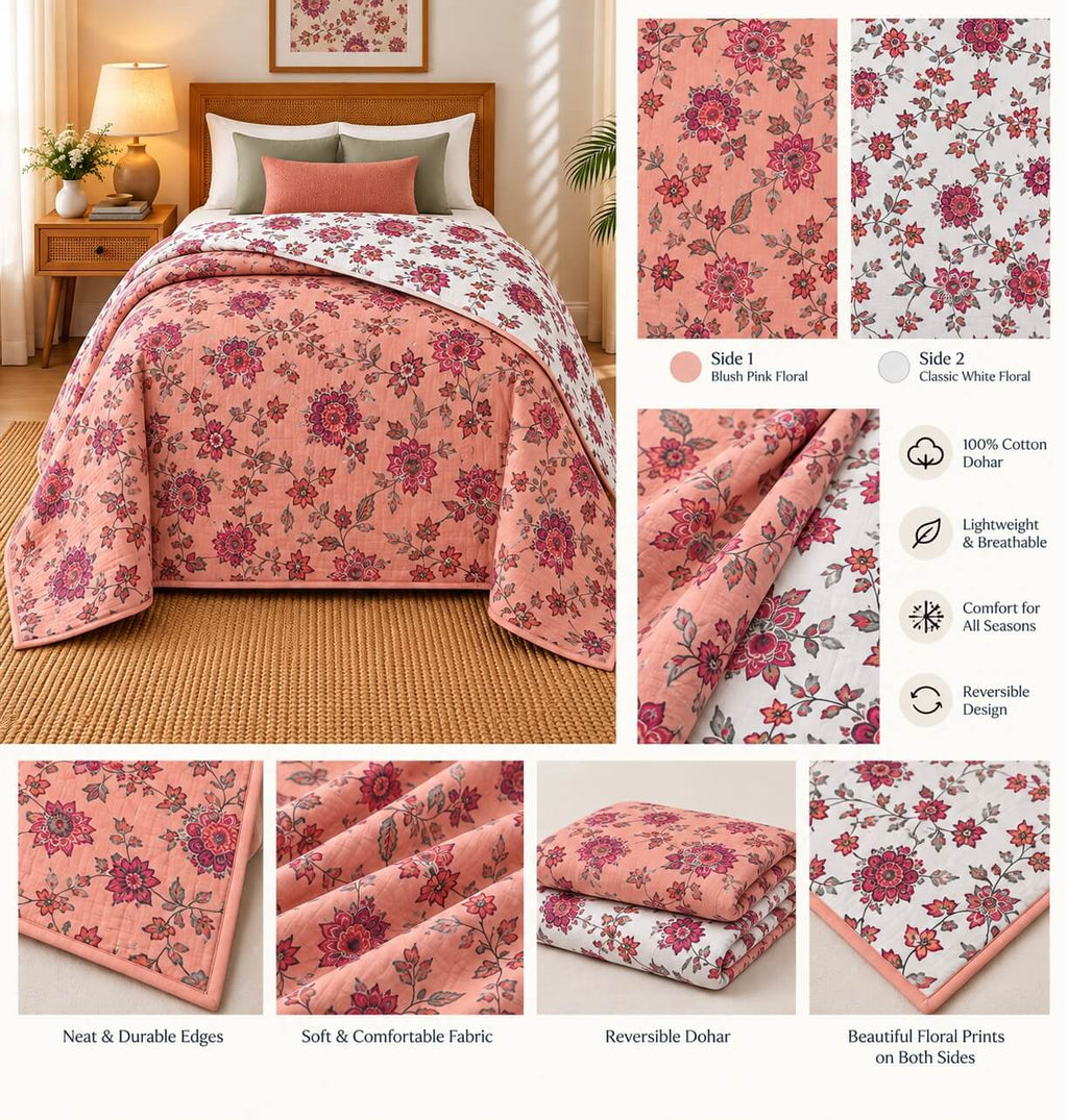 100% Cotton Mulmul Dohar Single Bed Printed Reversible 60 x 90 Inches