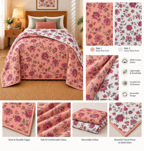 100% Cotton Mulmul Dohar Single Bed Printed Reversible 60 x 90 Inches