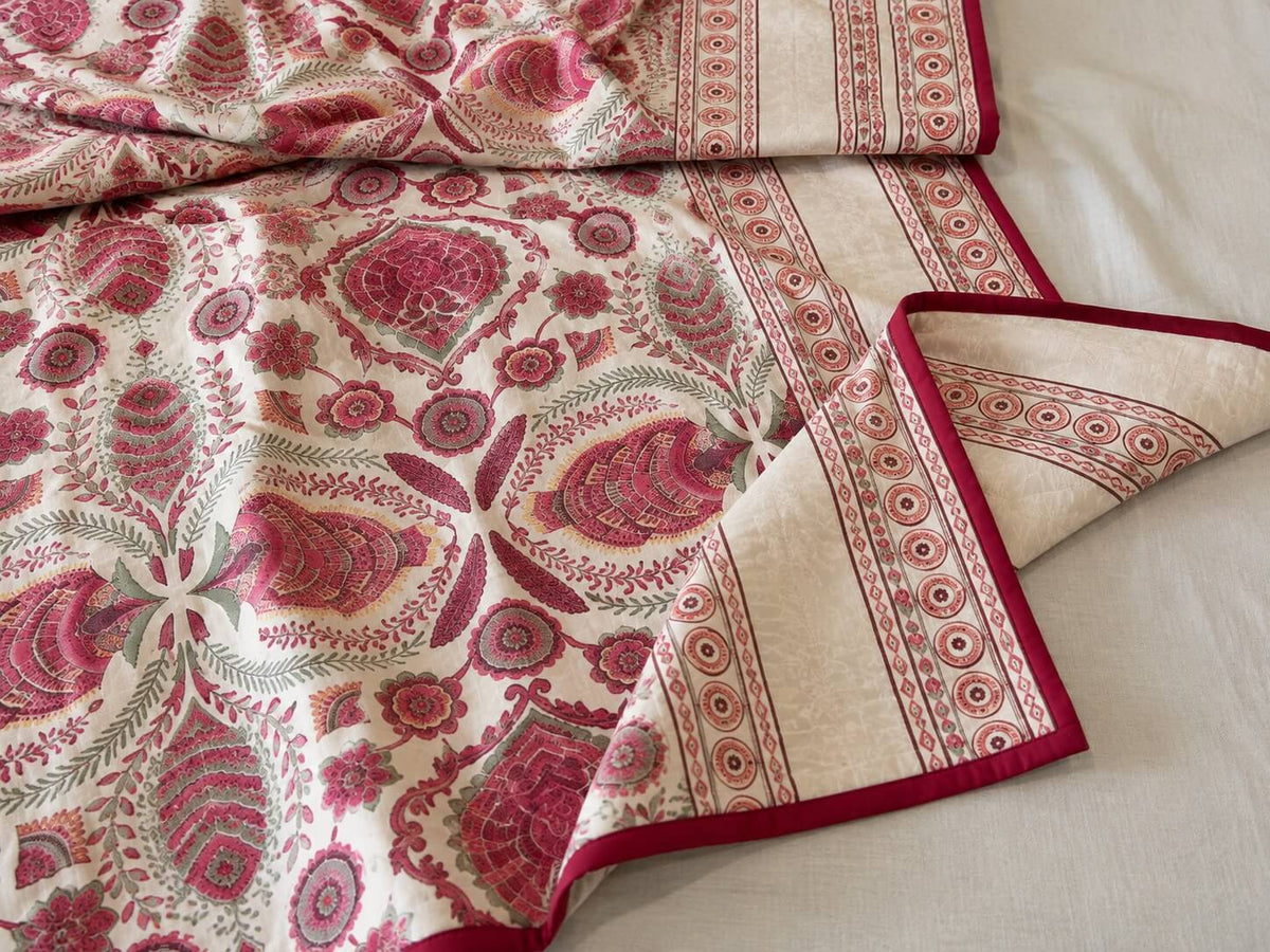 100% Cotton Mulmul Dohar Double Bed 108 x 108 Inches Festive Rangoli Metallic Printed Reversible