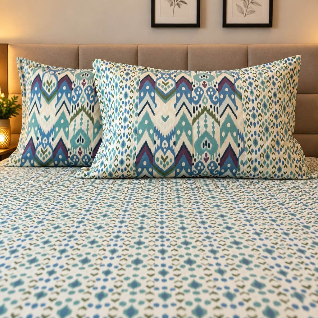 Ikat Mosaic Printed 100% Cotton King Size Bedsheet 90 x 100 inches