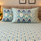 Ikat Mosaic Printed 100% Cotton King Size Bedsheet 90 x 100 inches