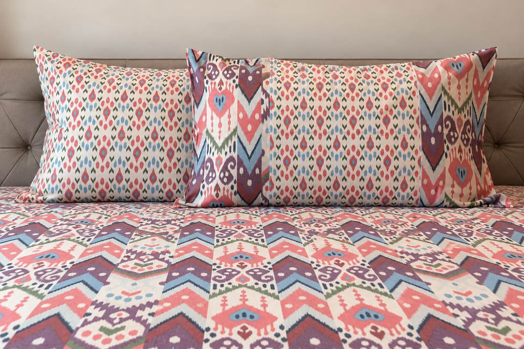 Ikat Mosaic Printed 100% Cotton King Size Bedsheet 90 x 100 inches