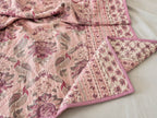 100% Cotton Mulmul Dohar Double Bed Rose Pink 108 x 108 Inches Festive Meher Metallic Printed Reversible