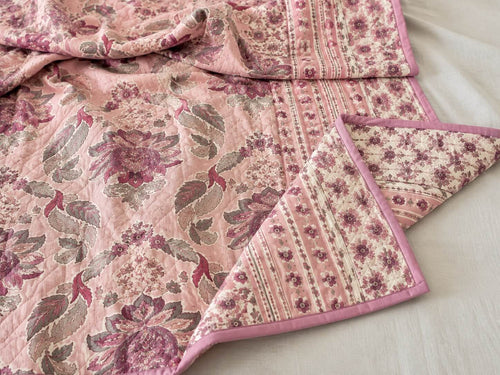100% Cotton Mulmul Dohar Double Bed Rose Pink 108 x 108 Inches Festive Meher Metallic Printed Reversible