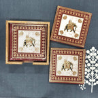 Rang Mahal Elephant Printed Mango Wood Square Coaster Set of 6– Maroon
