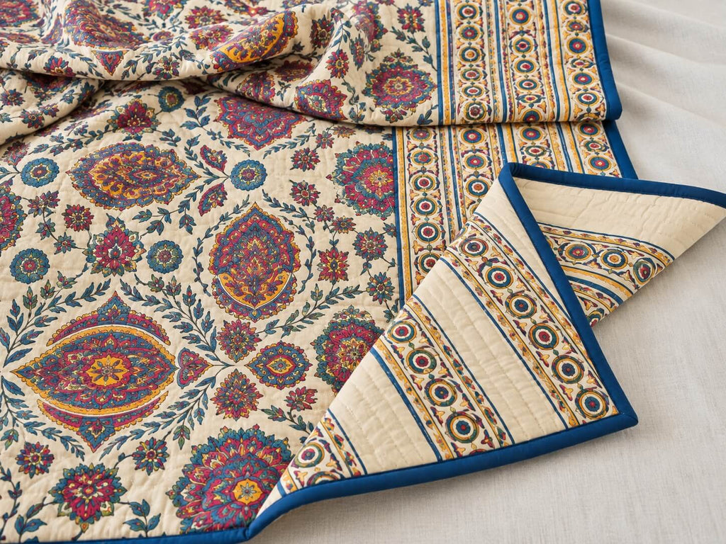100% Cotton Mulmul Dohar Double Bed 108 x 108 Inches Festive Rangoli Metallic Printed Reversible