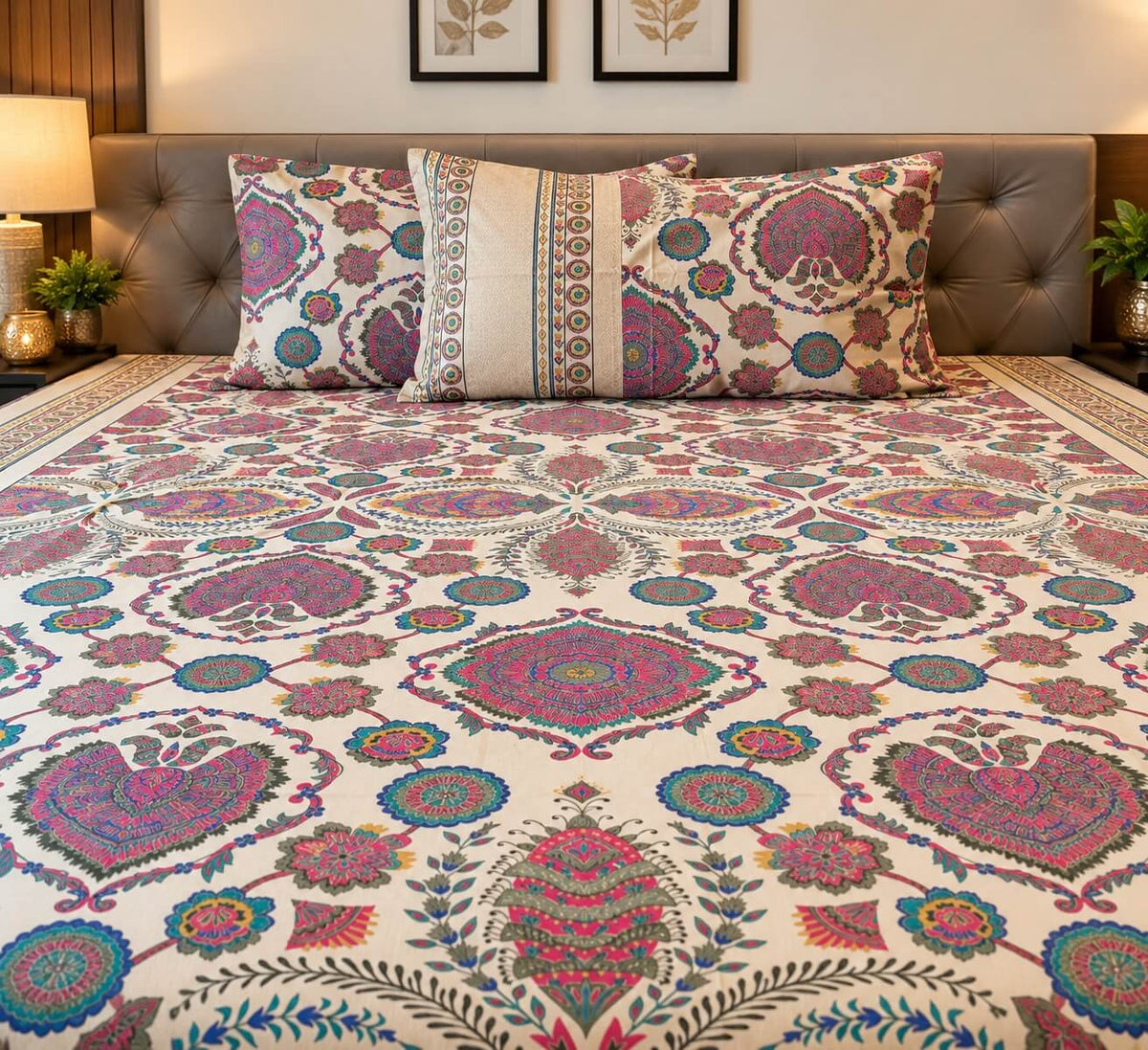 Royal Riwaaz Metallic Printed 100% Cotton Super King Size Bedsheet Teal Blue 108 x108 inches