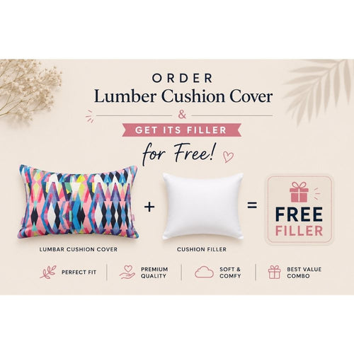 Abstract Printed Multicolour Polycanvas Lumbar Cushion Cover with filler 12 x 18 inch
