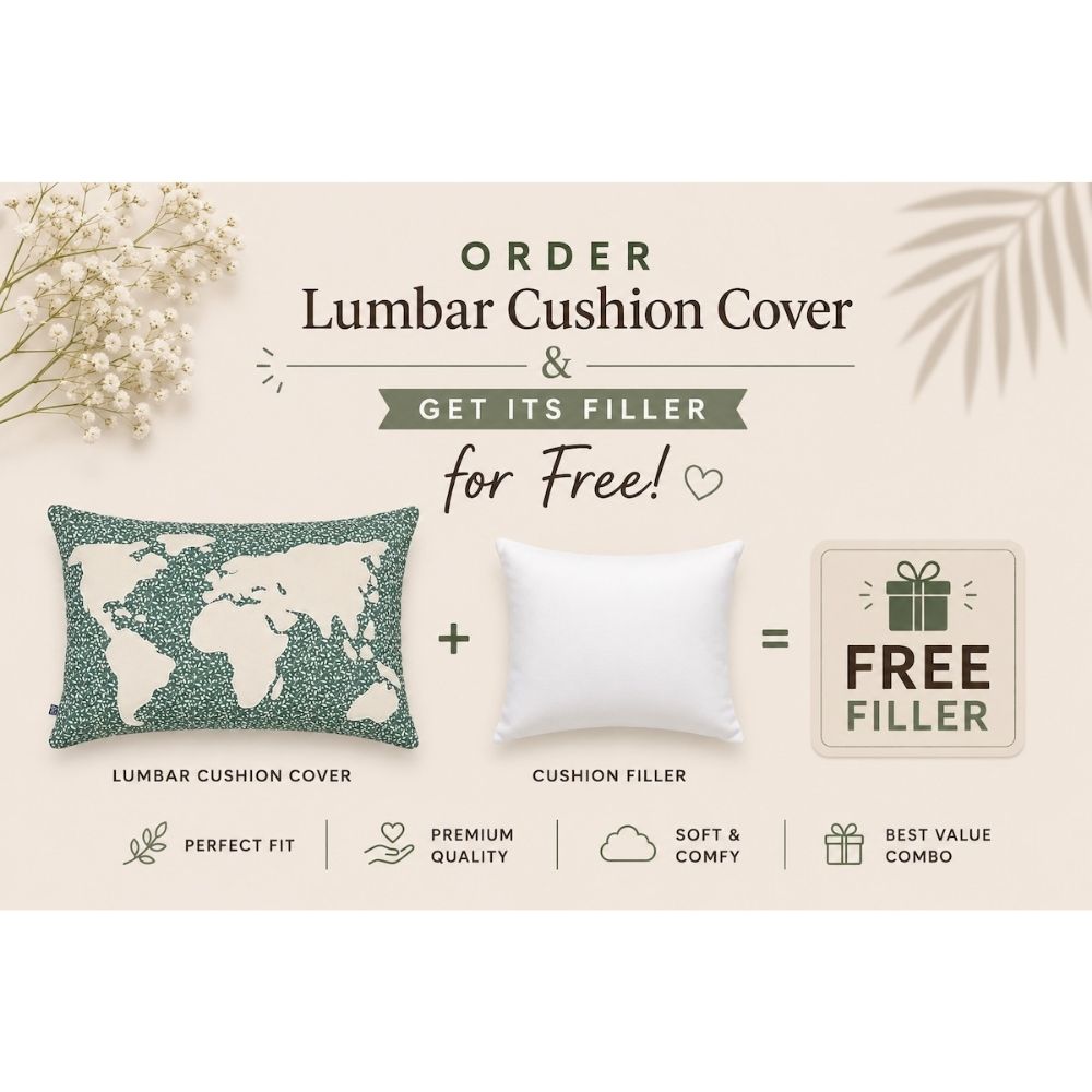 Classic World Map Printed Blue_Green Cotton Lumbar Cushion Cover with filler 12 x 18 inch