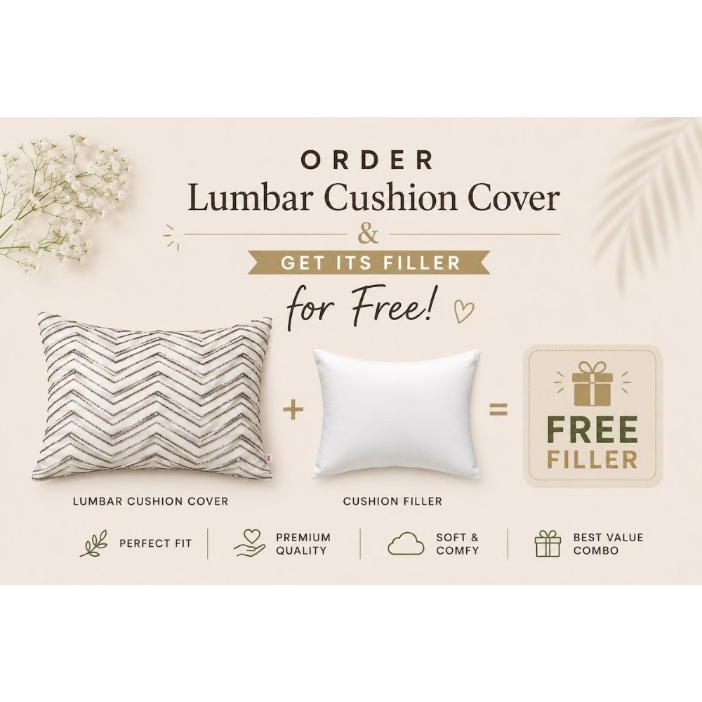Handcrafted Decorative Cord Embroidered Cream Art Silk Lumbar Cushion Cover with filler 12 x 18 inch