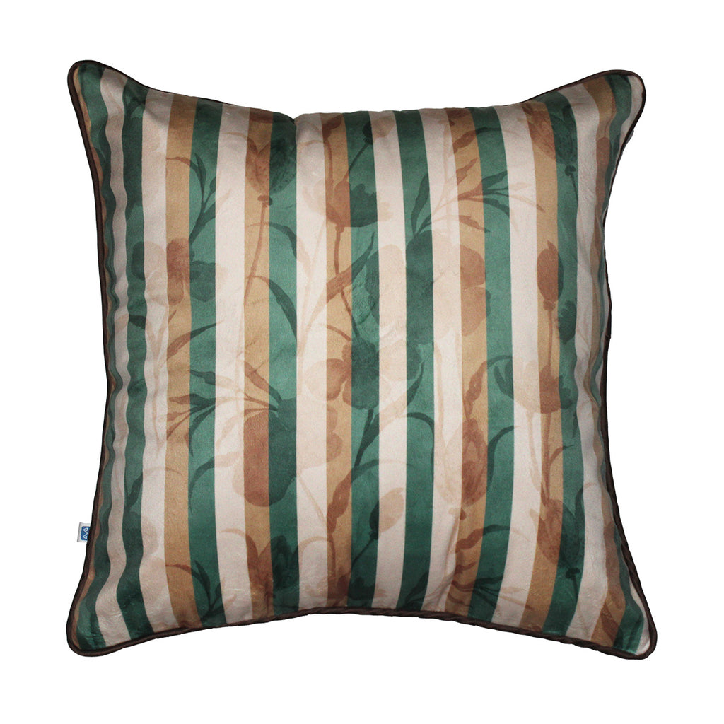 Stripes of Elegance Green Brown Geometric Mix and Match Print Velvet Cushion Cover 16" x 16" Set of 2