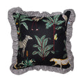 Wild Tropica Print Solid Black Frill Reversible Cotton Cushion Cover Size 16"x16" Set of 2