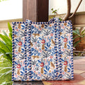 Hand Block Flora & Fauna Oasis Printed Quilted Tote Bag White Size 16"x16"