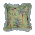 Wild Tropica Print Solid Green Frill Reversible Cotton Cushion Cover Size 16"x16" Set of 2