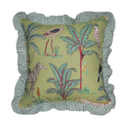 Wild Tropica Print Solid Green Frill Reversible Cotton Cushion Cover Size 16"x16" Set of 2