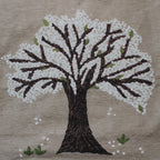 Tree of Life Hand Knot Embroidery and Print Art Silk Cheneil Weave and Beige Cushion Cover Size 16"x16"