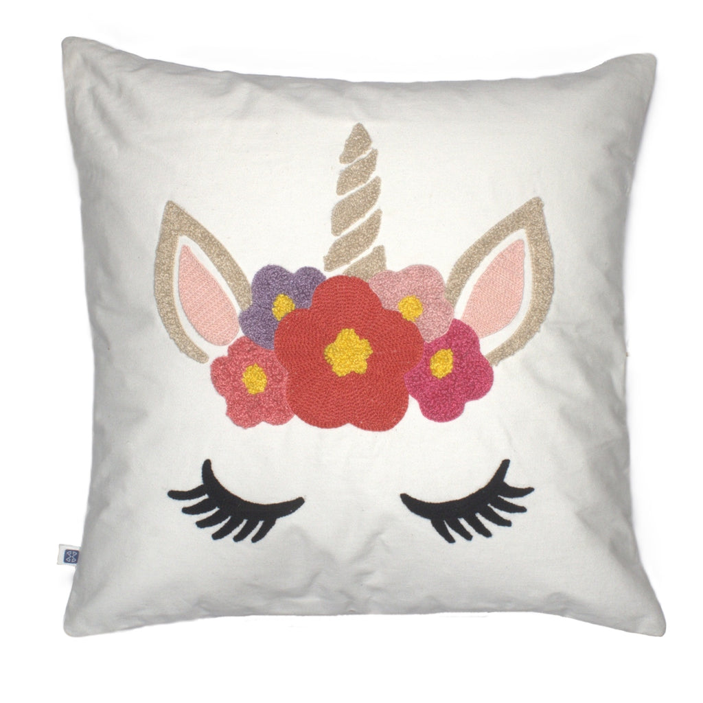 Cute Unicorn Embroidered Cushion Cover Size 16"x16"