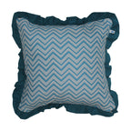 Block Print Global Threads Solid Blue Frill Reversible Cotton Cushion Cover Size 16"x16" Set of 2