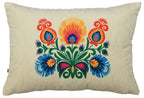 Classic Polaska Floral Printed Offwhite Polyester Lumbar Cushion Cover with filler 12 x 18 inch