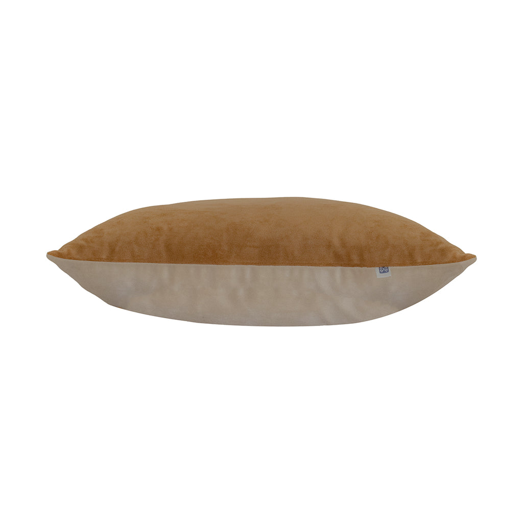 Brown Sugar Solid Reversible Velvet Camel and Cream Cushion Cover 16" x 16"