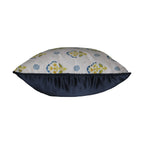 Mughal Motif Print Velvet Offwhite Blue Cushion Cover 16" x 16"
