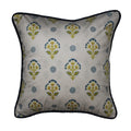 Mughal Motif Print Velvet Offwhite Blue Cushion Cover 16" x 16"