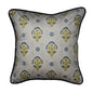 Mughal Motif Print Velvet Offwhite Blue Cushion Cover 16" x 16"