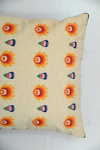 Decorative Polska Buti Print Art Silk Chenille Weave Cream Cushion Cover Size 16"x16" Set of