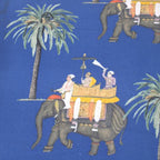 Heritage Elephant Print Cotton Canvas Cushion Cover Blue Size 16” x 16”
