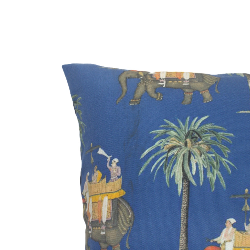 Heritage Elephant Print Cotton Canvas Cushion Cover Blue Size 16” x 16”